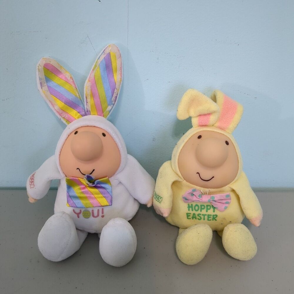Vintage Ziggy Hoppy Easter Bunny Plush Body Vinyl Head 1986 lot of two
